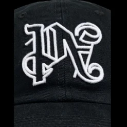 casquette PALM ANGELS coton noir motif monogrammé PA blanc