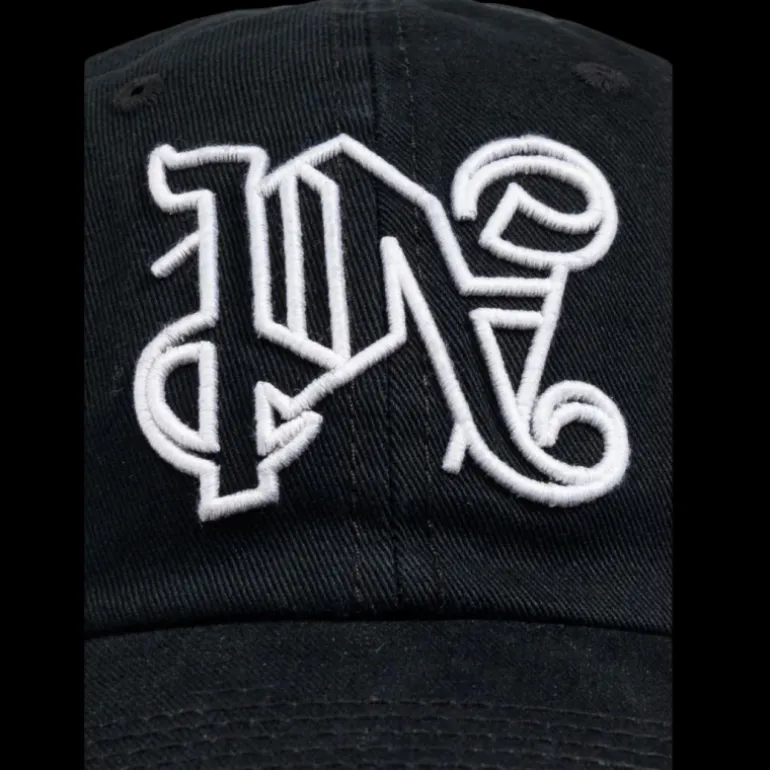 casquette PALM ANGELS coton noir motif monogrammé PA blanc