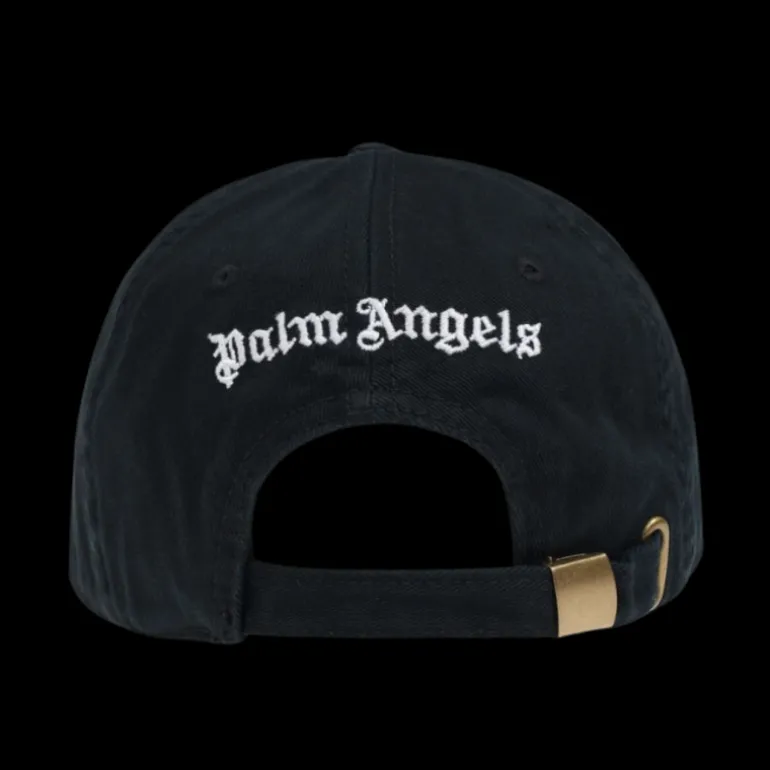 casquette PALM ANGELS coton noir motif monogrammé PA blanc
