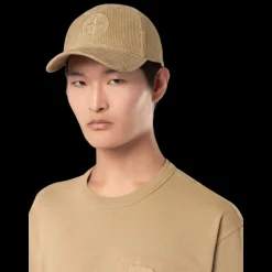 Casquette STONE ISLAND coton velours côtelé beige broderie logo