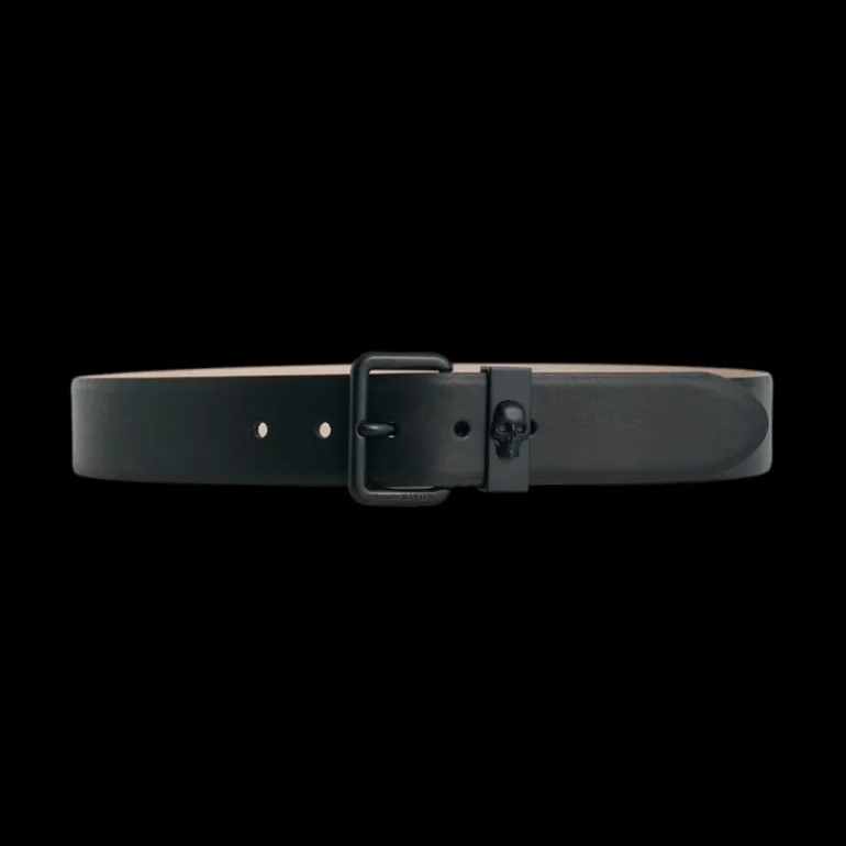 Ceinture ALEXANDER MCQUEEN cuir noir boucle métal noir tête de mort