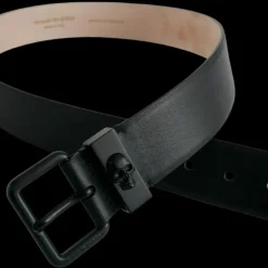 Ceinture ALEXANDER MCQUEEN cuir noir boucle métal noir tête de mort