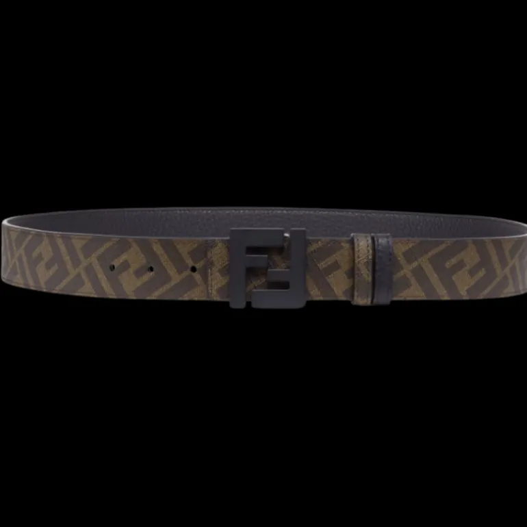 Ceinture FENDI réversible cuir tissu noir marron boucle FF noir