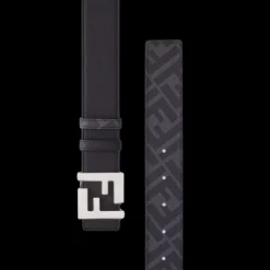 Ceinture FENDI réversible FF cuir noir gris boucle métal