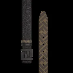 Ceinture FENDI réversible cuir tissu noir marron boucle FF noir