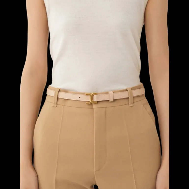 Ceinture fine CHLOE cuir veau rose pale boucle laiton doré Marcie