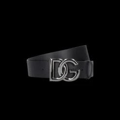 Ceinture large DOLCE & GABBANA cuir noir boucle DG métal argent