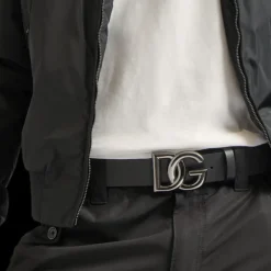 Ceinture large DOLCE & GABBANA cuir noir boucle DG métal argent