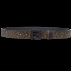 Ceinture réversible FENDI cuir grainé tissu marron FF boucle noire