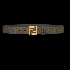 Ceinture réversible FENDI cuir marron toile FF marron boucle métal doré