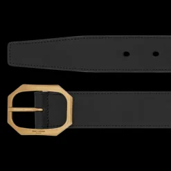 Ceinture SAINT LAURENT boucle frame laiton cuir lisse noir