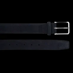 Ceinture SANTONI classique daim bleu marine boucle argentée