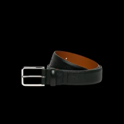 Ceinture SANTONI cuir gaufré vert boucle carré métal