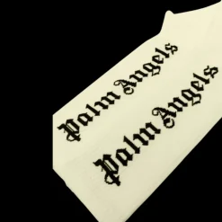 Chaussettes PALM ANGELS coton côtelé écru logo écriture noir