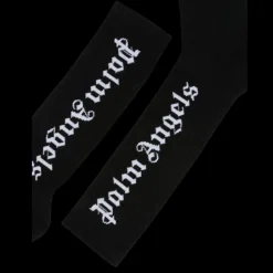 Chaussettes PALM ANGELS coton côtelé noir logo écriture blanc