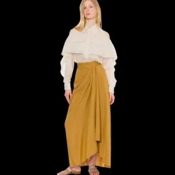 Chemise ALBERTA FERRETTI manche longue cape mousseline coton beige volants