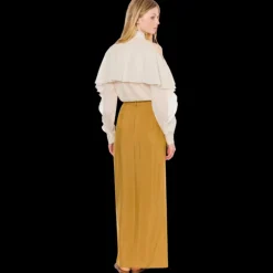 Chemise ALBERTA FERRETTI manche longue cape mousseline coton beige volants