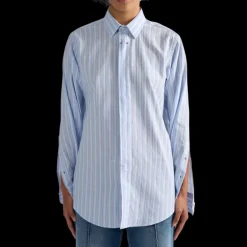 Chemise BARBARA BUI Oxford manche longue coton bleu ciel rayure blanc