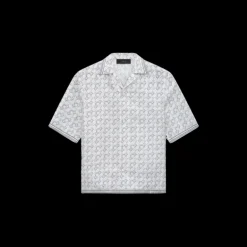 Chemise bowling AMIRI manche courte soie grise jacquard monogramme MA Quad