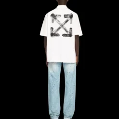 Chemise bowling OFF-WHITE coton blanc flèche spray noir