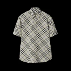 Chemise BURBERRY manche courte coton gris carreaux check bleu