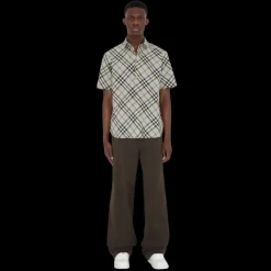 Chemise BURBERRY manche courte coton gris carreaux check bleu