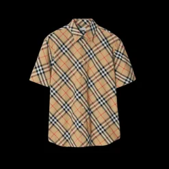 Chemise BURBERRY manches courtes popeline coton Check beige