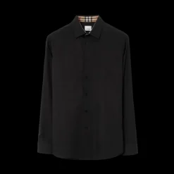 Chemise BURBERRY Sherfield coton noir col check beige broderie Cavalier