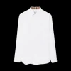 Chemise BURBERRY Sherfield coton blanc col check beige broderie Cavalier