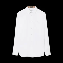 Chemise BURBERRY Sherfield coton blanc col check beige broderie Cavalier