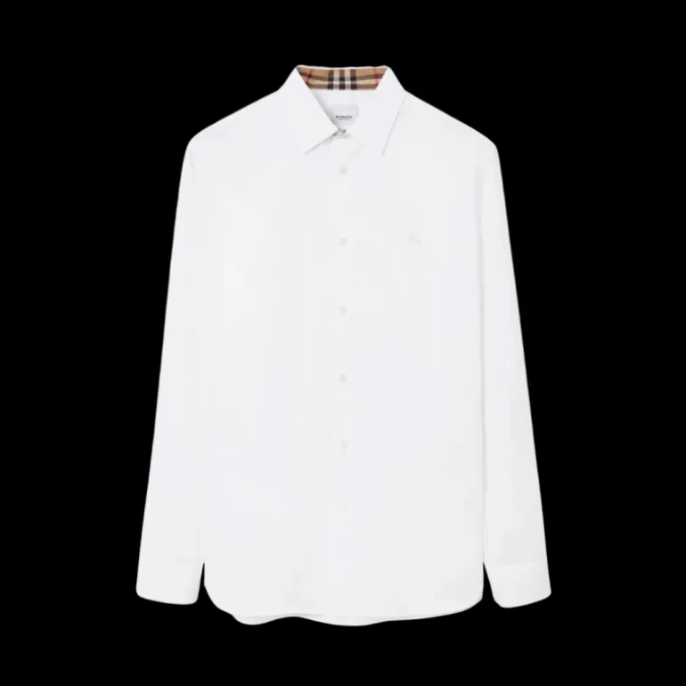 Chemise BURBERRY Sherfield coton blanc col check beige broderie Cavalier