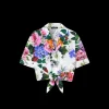 Chemise courte à nouer DOLCE & GABBANA coton blanc imprimé fleurs