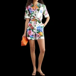 Chemise courte à nouer DOLCE & GABBANA coton blanc imprimé fleurs