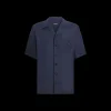 Chemise DOLCE & GABBANA manche courte lin bleu marine broderie logo DG poche