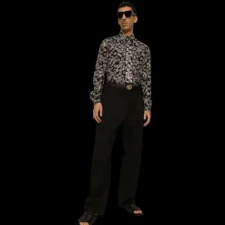 Chemise DOLCE & GABBANA manche longue coton noir pièces monnaie Or