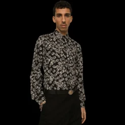 Chemise DOLCE & GABBANA manche longue coton noir pièces monnaie Or