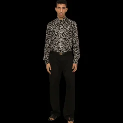 Chemise DOLCE & GABBANA manche longue coton noir pièces monnaie Or