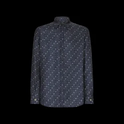 Chemise DOLCE GABBANA coupe martini soie bleu imprimé cravates