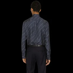 Chemise DOLCE GABBANA coupe martini soie bleu imprimé cravates