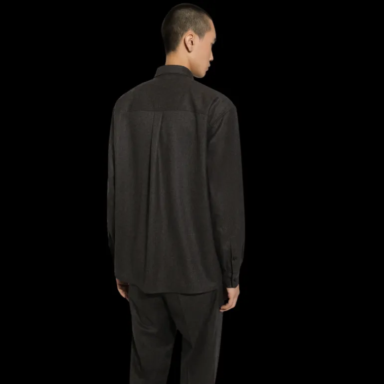 Chemise DOLCE GABBANA manche longue laine vierge flanelle gris anthracite