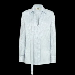 Chemise FENDI longue crêpe soie satin FF bleu clair