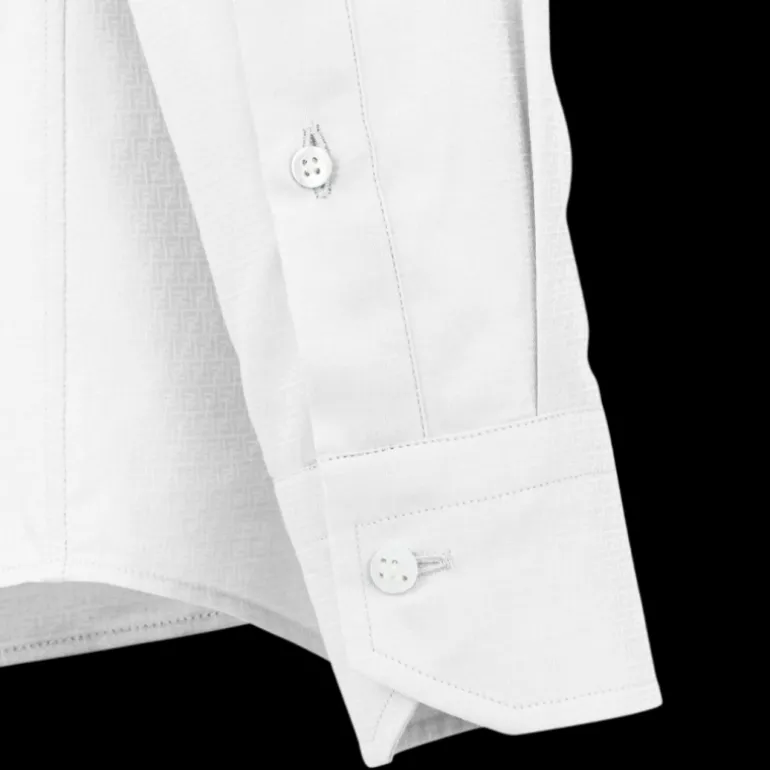 Chemise FENDI manche longue coton blanc mini multi logos allover