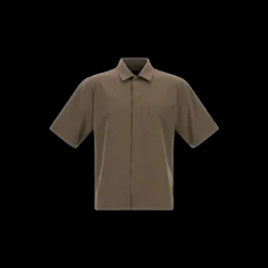 Chemise HERNO manche courte tissu seersucker kaki rayé poche poitrine