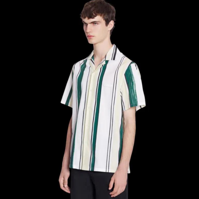 Chemise LANVIN bowling coton blanc rayures vert jaune