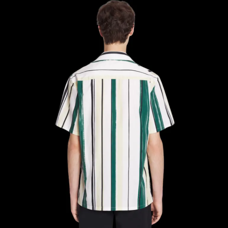 Chemise LANVIN bowling coton blanc rayures vert jaune
