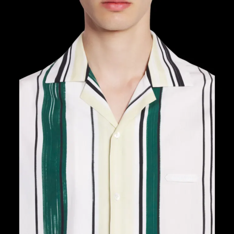 Chemise LANVIN bowling coton blanc rayures vert jaune