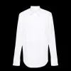 chemise LANVIN col plat pointu coton blanc nervures plastron