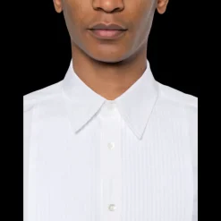 chemise LANVIN col plat pointu coton blanc nervures plastron