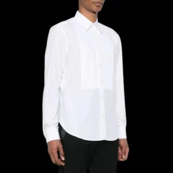 chemise LANVIN col plat pointu coton blanc nervures plastron