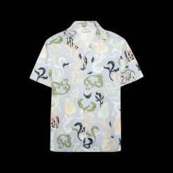 Chemise LANVIN manche courte bleu ciel imprimé fleurs